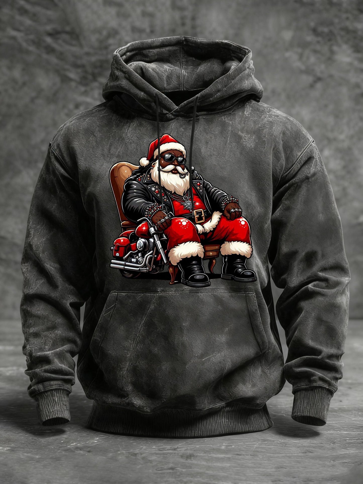 Men's African American Christmas Print Crew Neck Hooded Sweatshirt