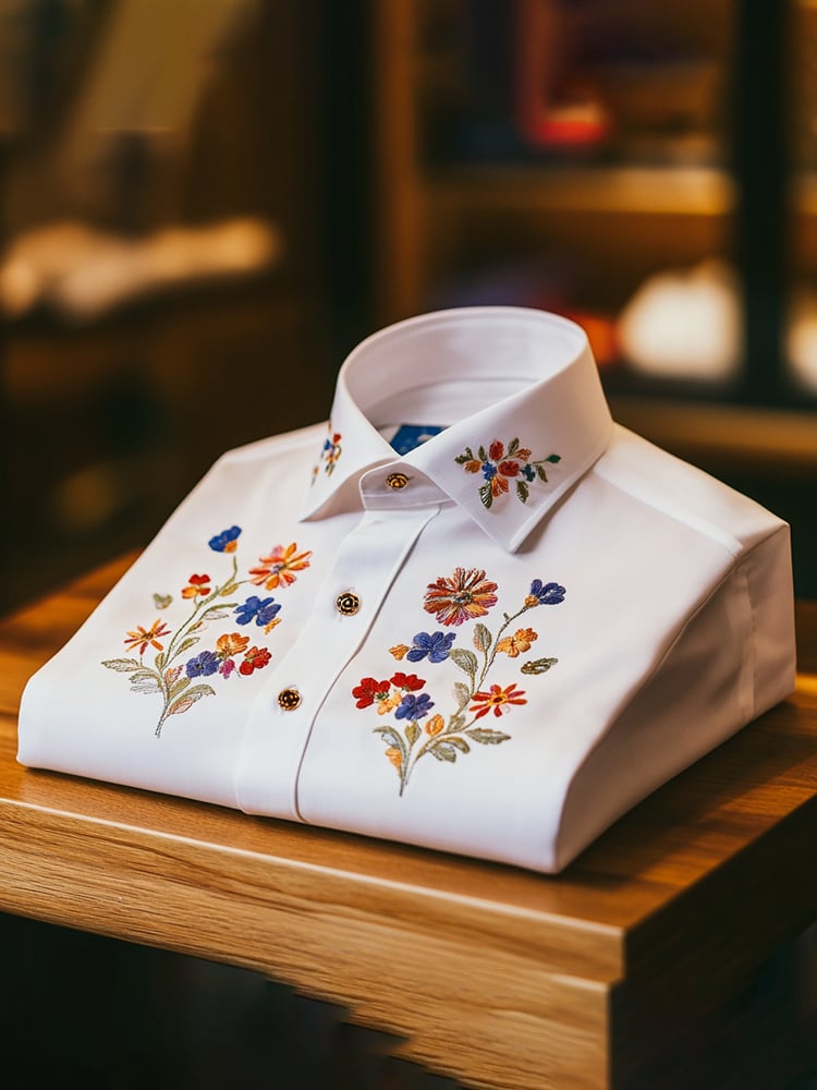 Men's Business Casual Floral Lapel Short Sleeve Shirt