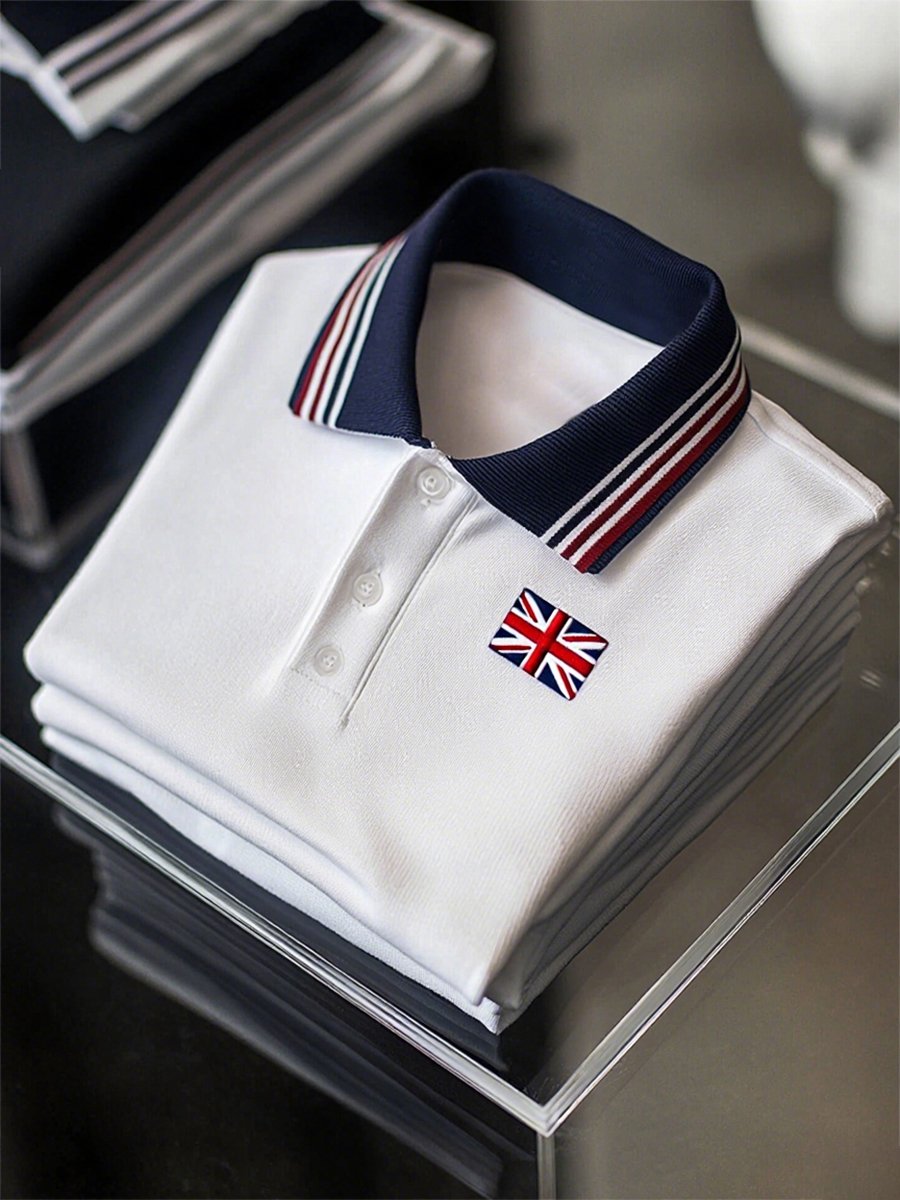 Men's Business Casual Union Jack Button Short Sleeve Polo Shirt