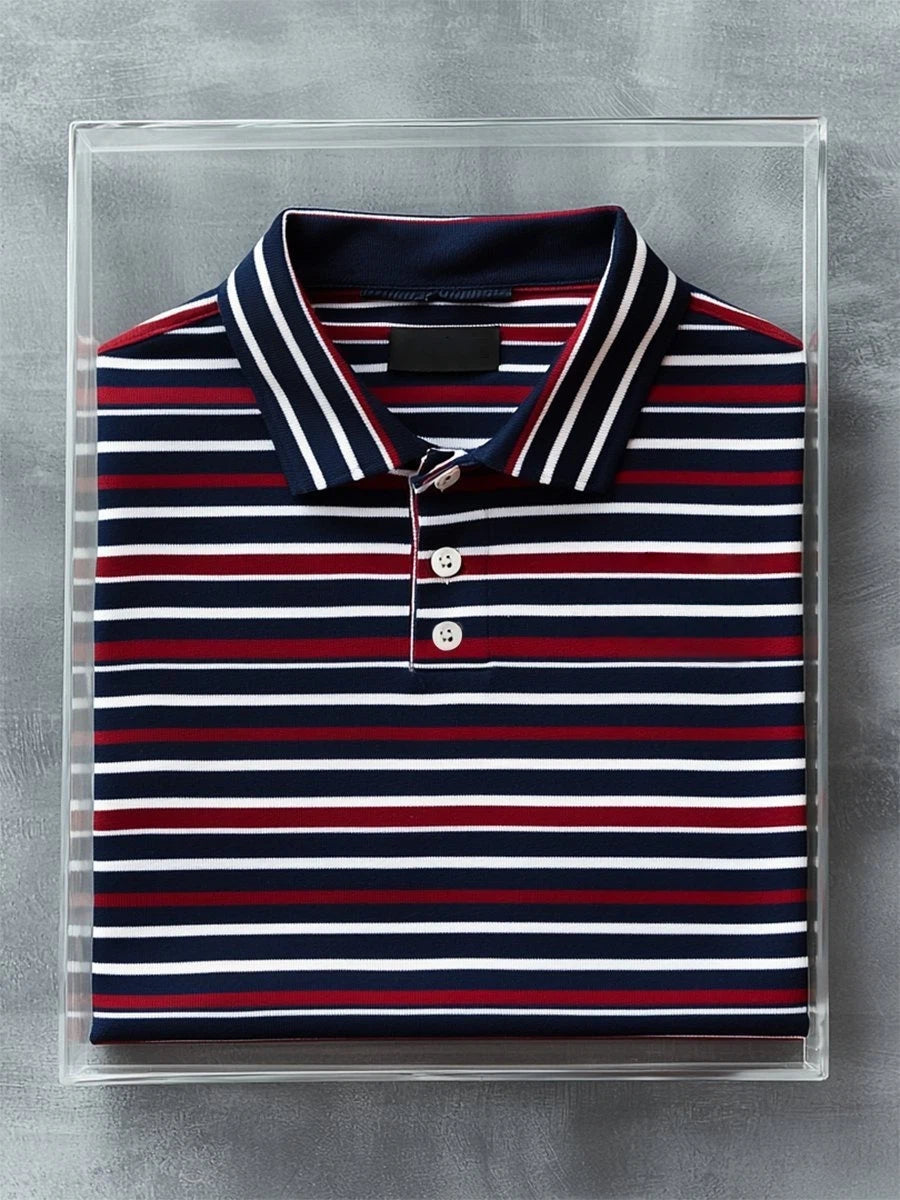 Men's Business Casual Geometric Button Short Sleeve Polo Shirt