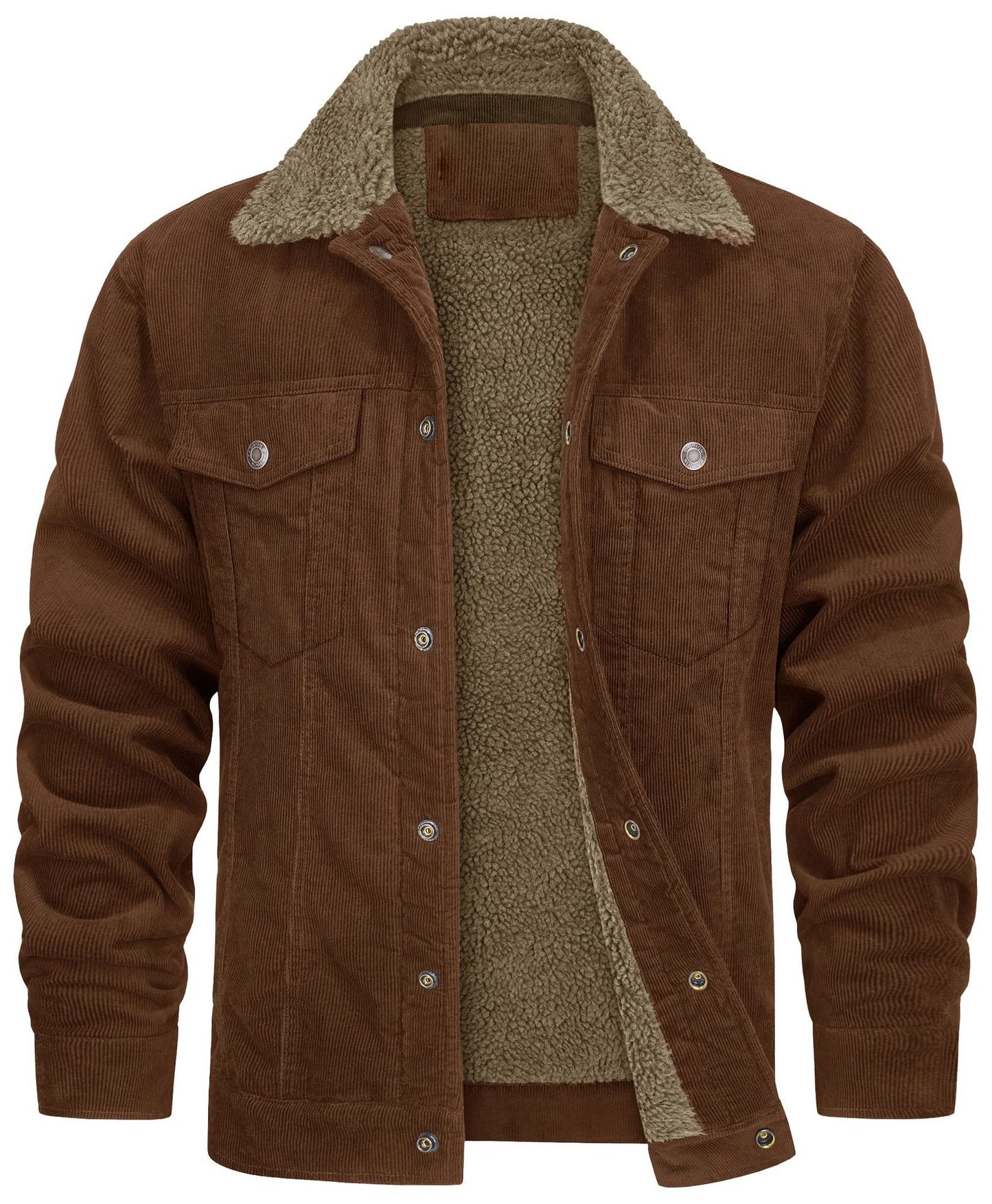 Men's Casual Fleece Lined Lapel Corduroy Trucker Jacket