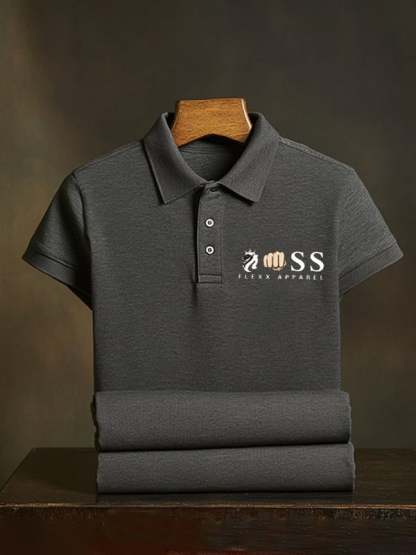 Men's Classic Business Skull Rose Logo Short Sleeve Polo Shirt