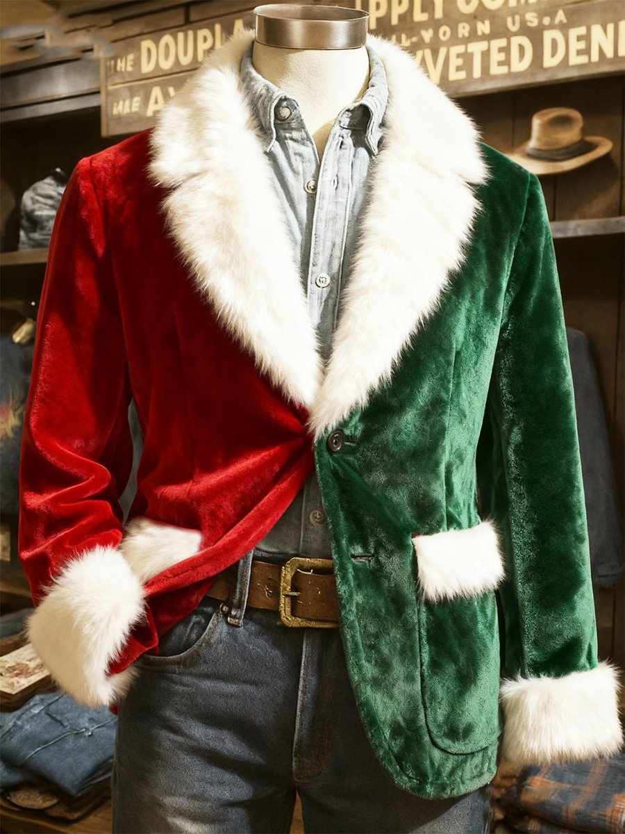 Men's Christmas Flannel Collar Suit Jacket