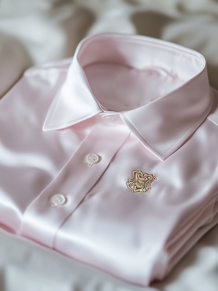 Men's Business Casual Embroidered Logo Lapel Short Sleeve Shirt