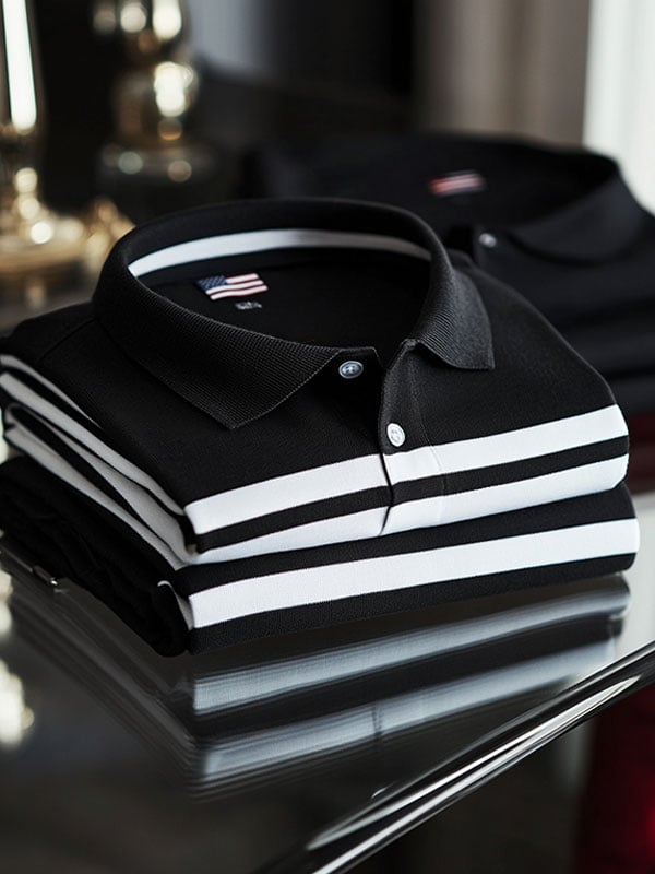 Men's Business American Flag Striped Short Sleeve Polo Shirt