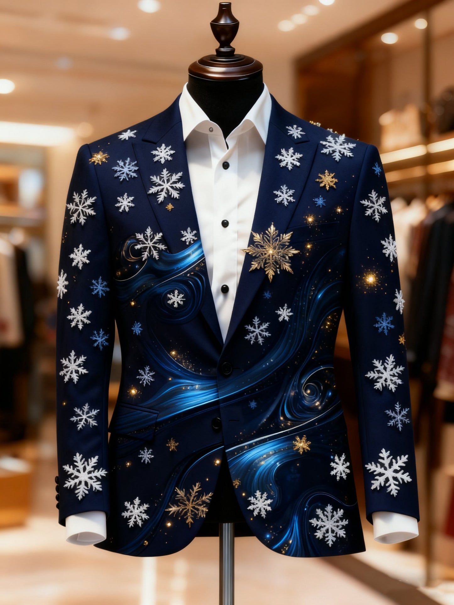Men's Business Casual Notch Lapel Vintage Xmas Galaxy Colorblock Print Blazers