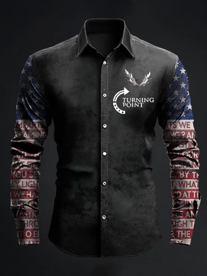 Men's Turning Point American Flag Print Patriotic Long-Sleeve Shirt