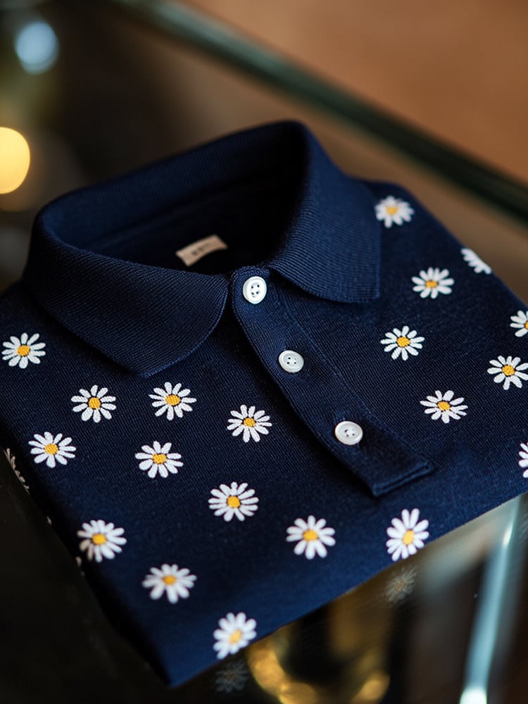 Men's Business Casual Daisy Button Short Sleeve Polo Shirt