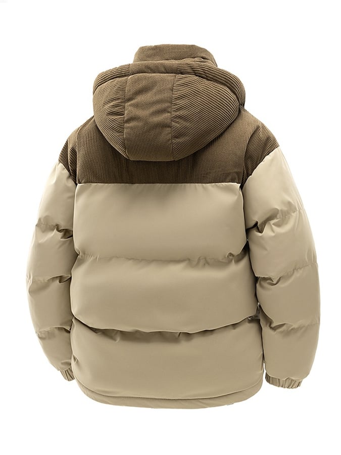 Men's Warm Corduroy Stitching Contrast Color Cotton Jacket (Removable Hood)