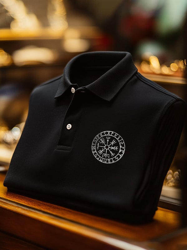 Men's Classic Business Viking Print Short Sleeve Polo Shirt