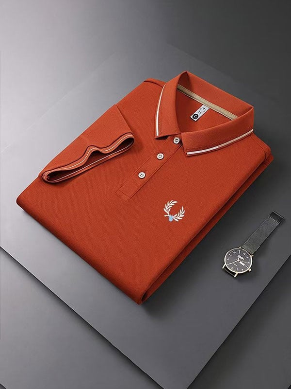 Men's Business Casual Logo Button Short Sleeve Polo Shirt