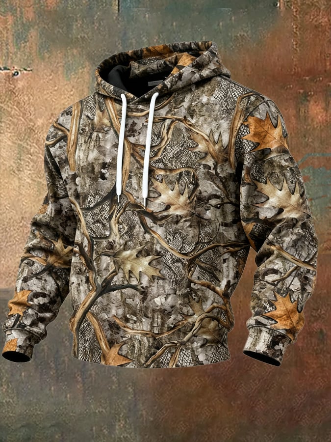 Men's Retro Distressed Color Block Camouflage Print Casual Long Sleeve Sweatshirt