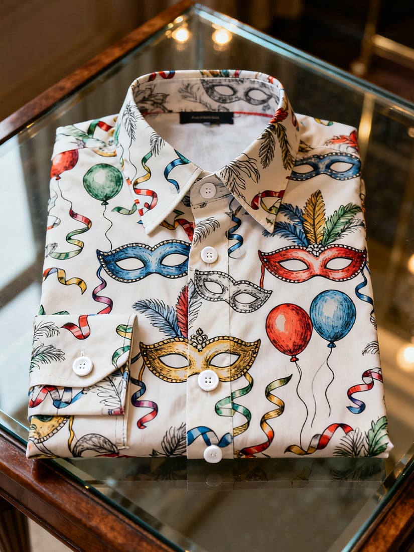 Men's Casual Carnival Print Long-Sleeve Shirt