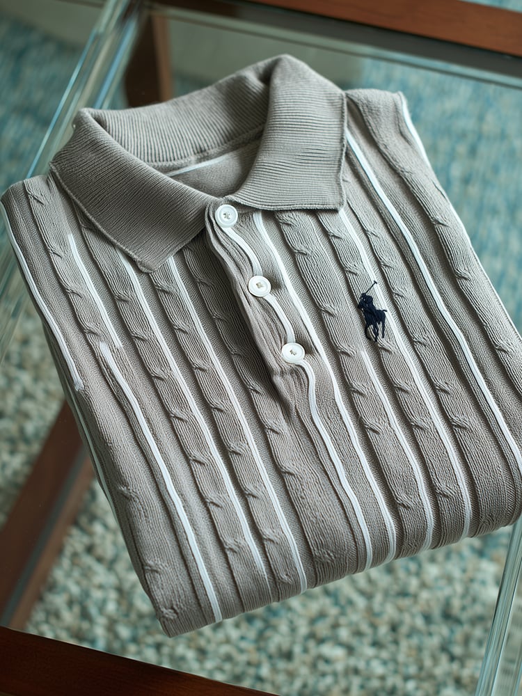 Men's Classic Business Casual Short Sleeve Cable Texture Polo Shirt