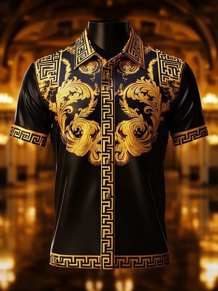 Men's Satin Luxe Print Short Sleeve Button Shirt