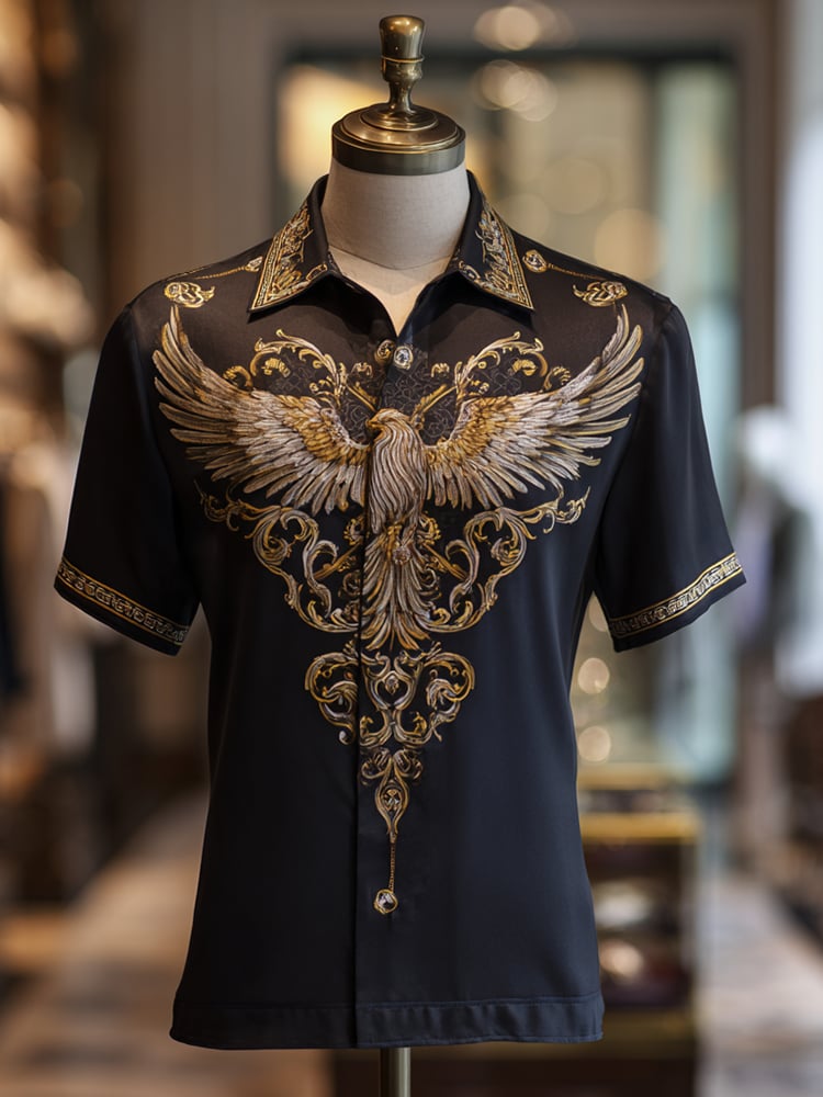 Men's Satin Luxe Print Short Sleeve Button Shirt
