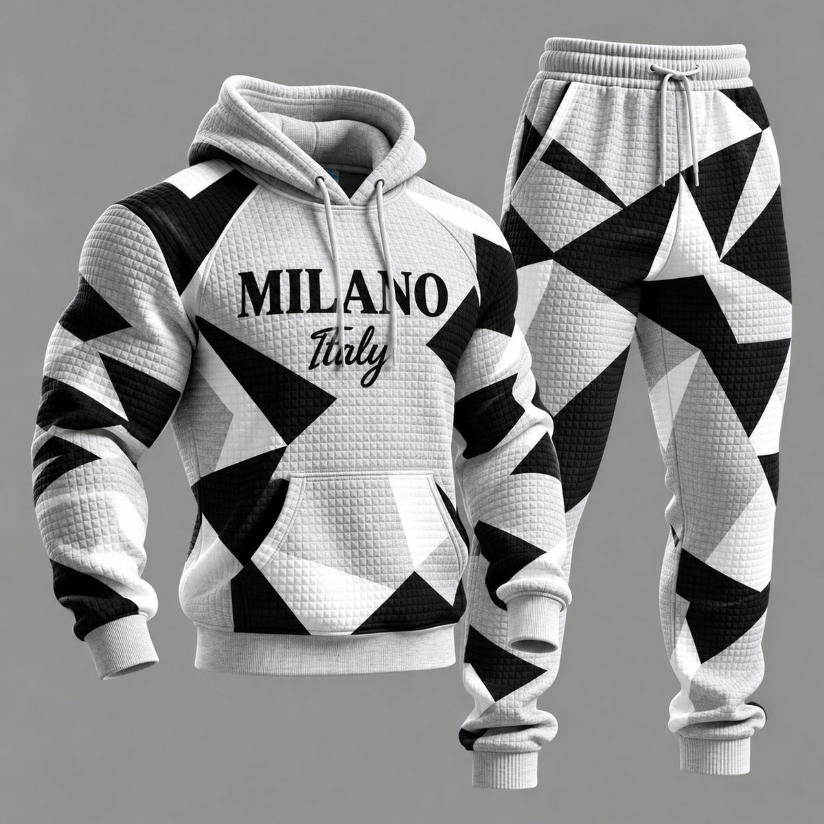 Men's Diamond-Patterned Hooded Sweatshirt and Sweatpants Set