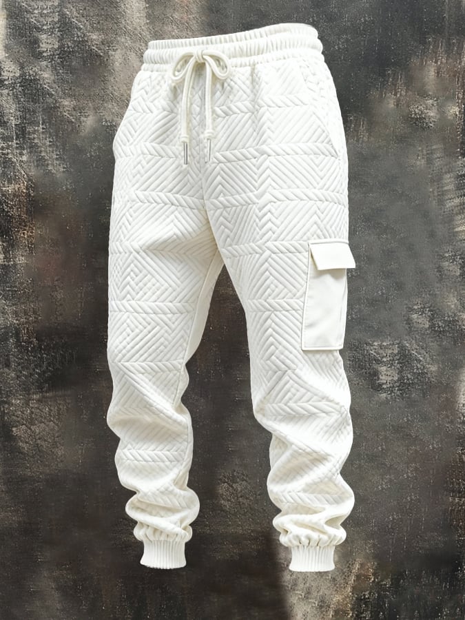 Men'S Fashionable Jacquard Texture Lapel Polo Casual Sweatshirt Suit