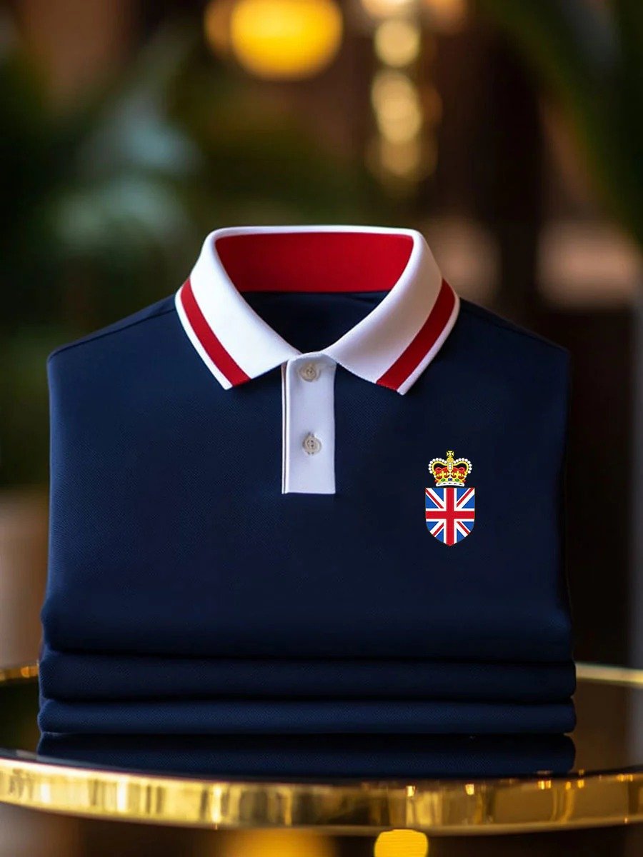 Men's Business Union Jack Casual Button Short Sleeve Polo Shirt