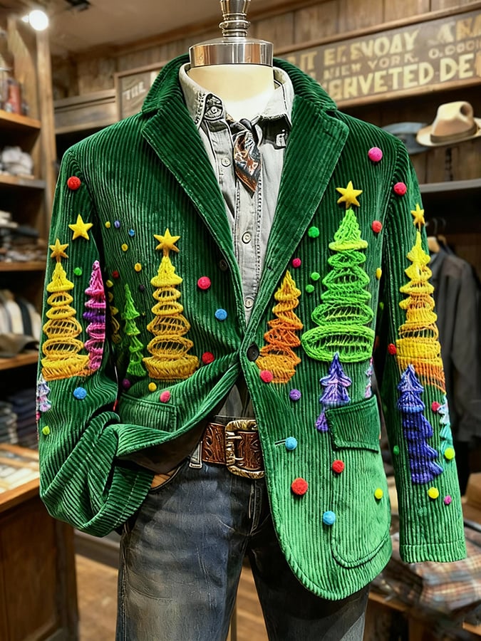 Men's Retro Christmas Art Print Casual Blazer
