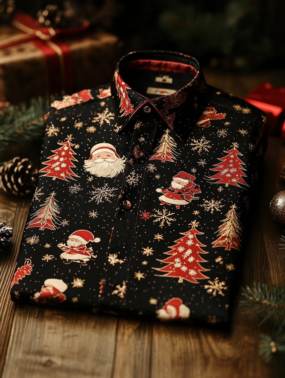Men's Luxury Christmas Party Long Sleeve Button-Down Shirt