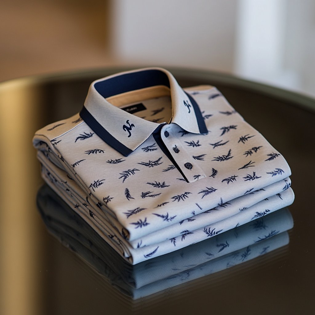 Men's Business Casual Jacquard Button Short Sleeve Polo Shirt