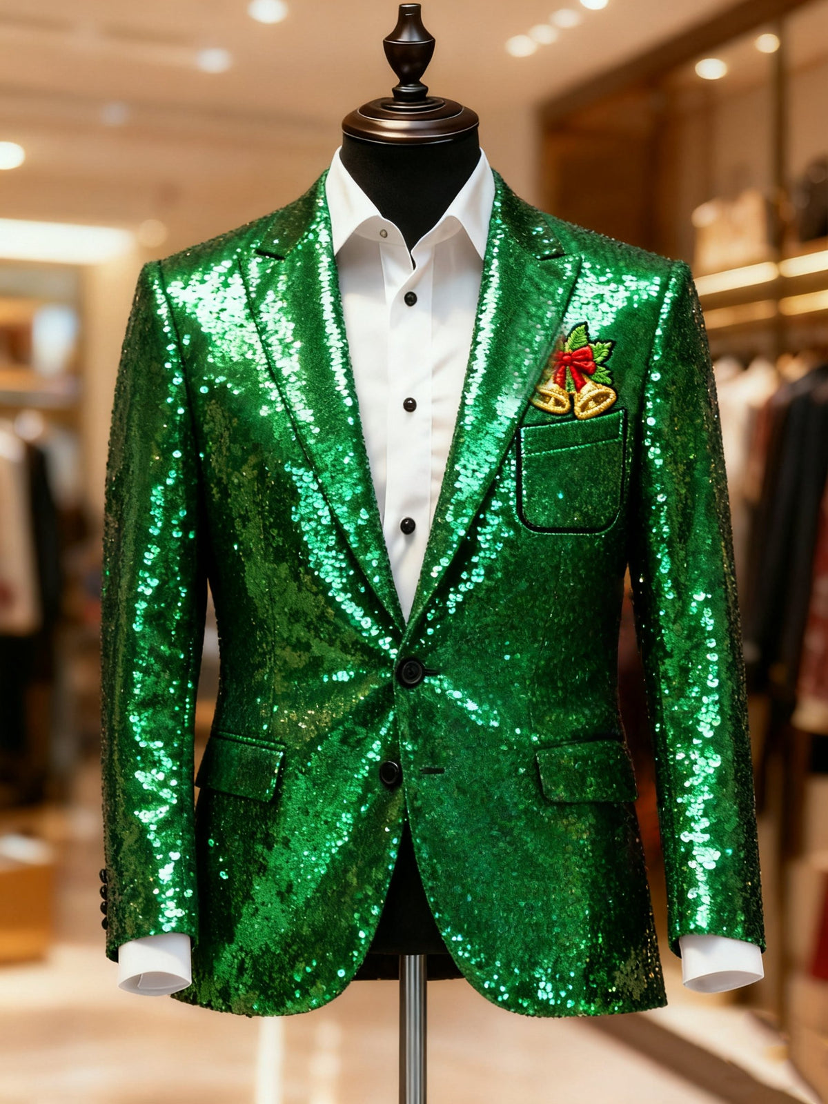 Men's Business Casual Large Pocket Notch Lapel Print Christmas Green Monster Merry Grinchmas Blazers