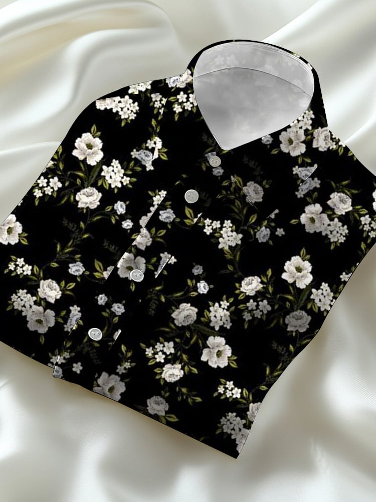 Men's business casual floral lapel short-sleeved shirt