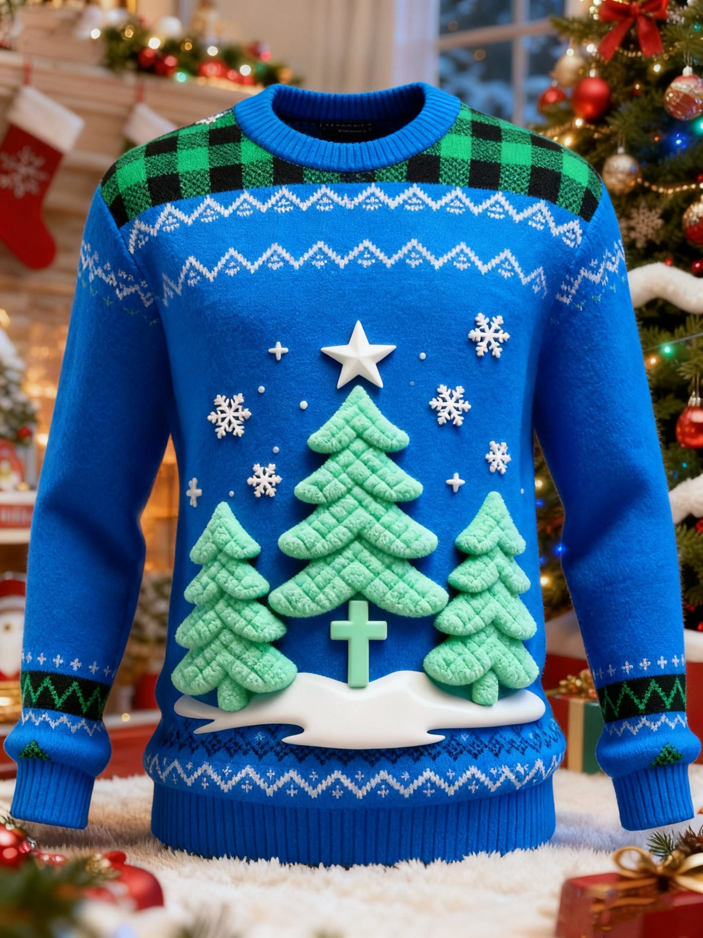 Men's Jesus Christmas Tree Christian Faith Print Ugly Christmas Sweater