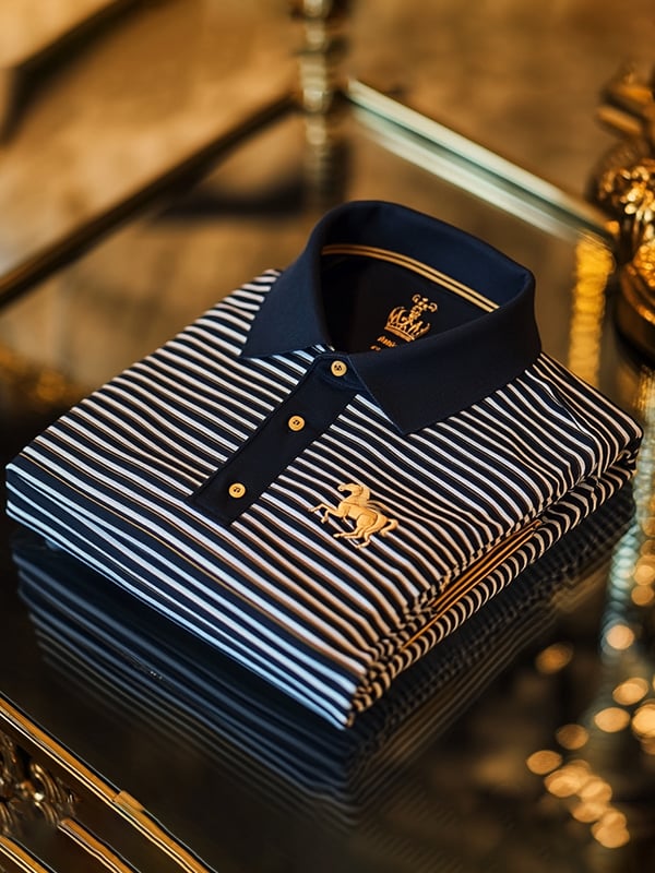 Men's Business Casual Logo Button Short Sleeve Polo Shirt