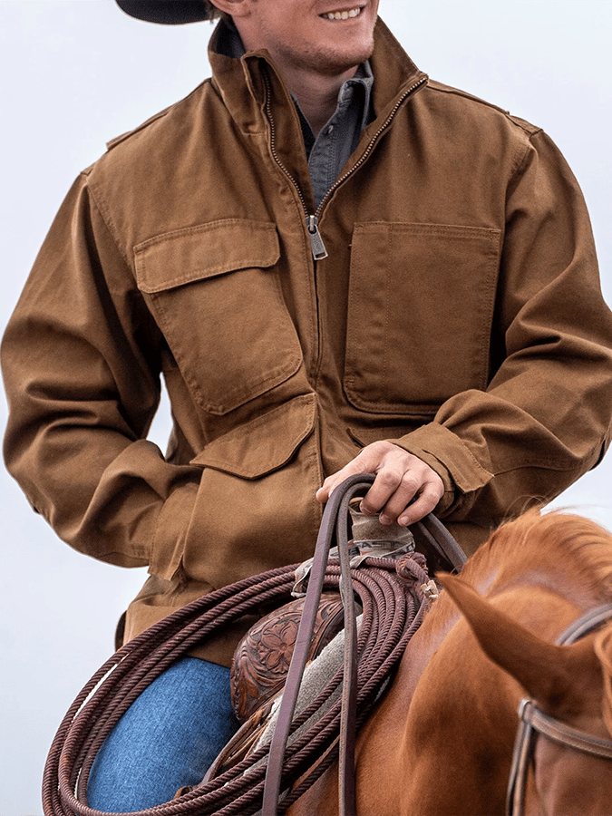 Men's Retro Western Colorblock Multi-Pocket Outdoor Outer Jacket