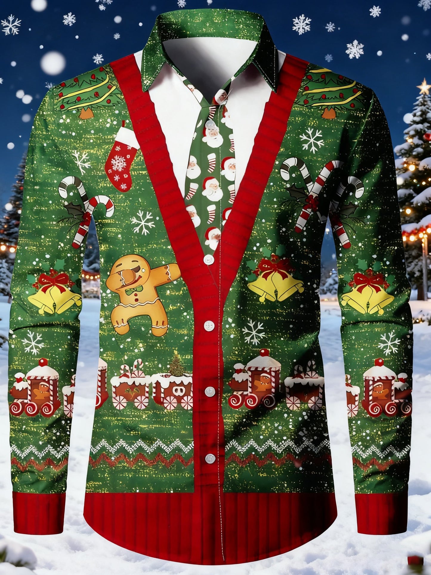 Men's Casual Christmas Long Sleeve Shirt
