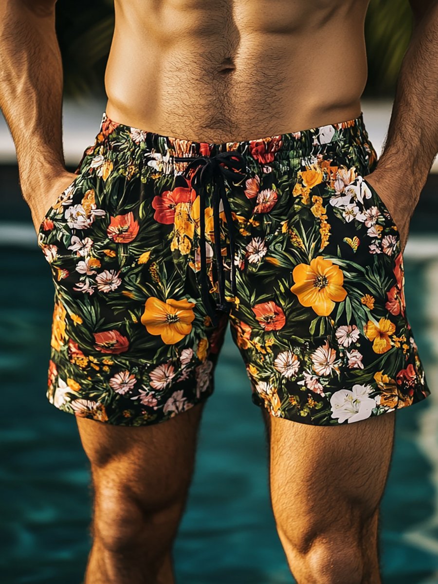 Men's Hawaiian Vacation Floral Print Beach Shorts
