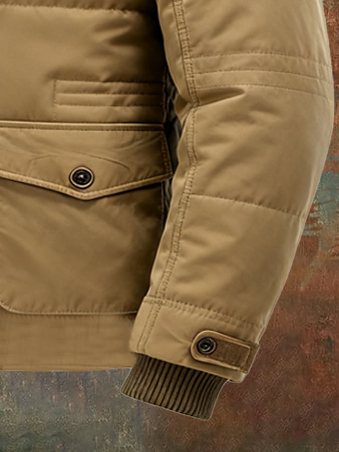 Men's Vintage Washed Cotton Plus Velvet Warm Outdoor Jacket