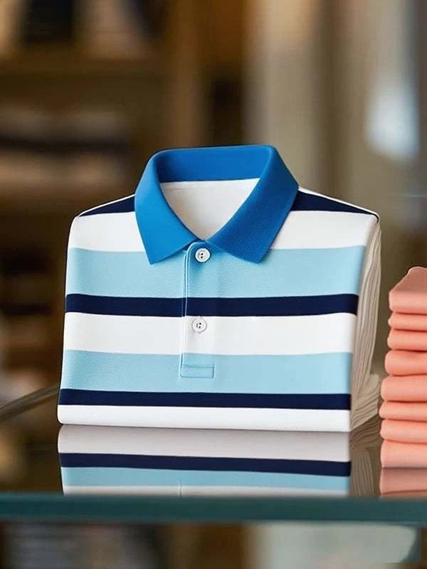 Men's Classic Business Logo Button Short Sleeve Polo Shirt