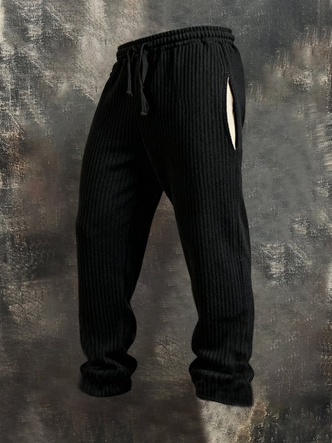 Men'S Ribbed Fabric And Suede Contrast Color Henry Casual Sweatshirt Suit
