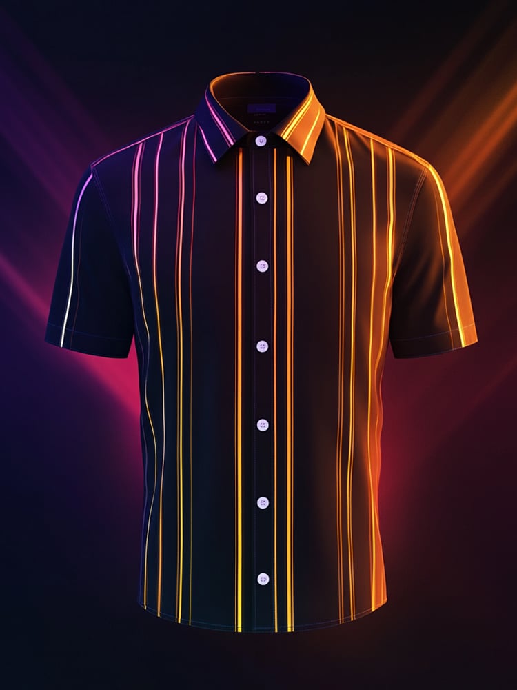 Men's Business Casual Striped Lapel Short Sleeve Shirt