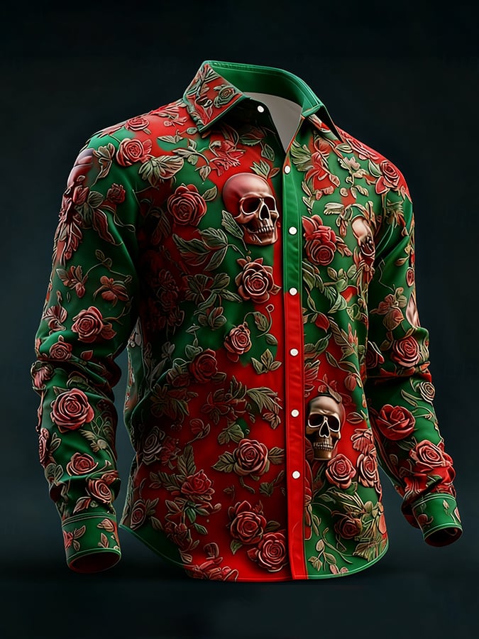 Men's Casual Christmas Skull Shirt