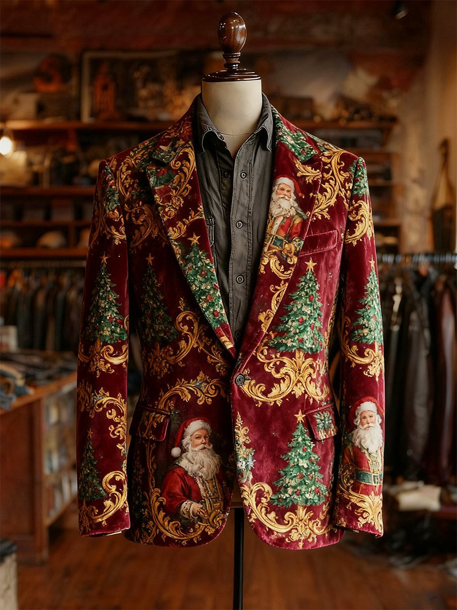Men's Business Casual Velvet Christmas Suit Jacket