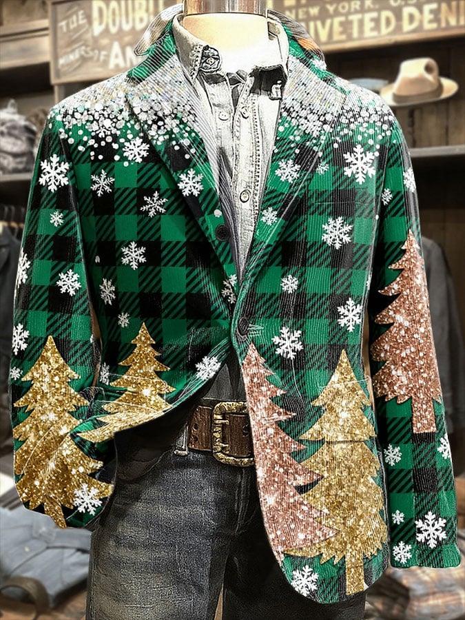 Men's Christmas Tree Corduroy Casual Jacket