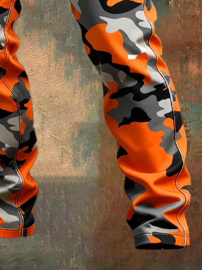 Men's Vintage Camouflage Distressed Pocket Work Pants