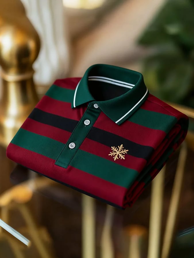 Men's Christmas-Themed Printed Short-Sleeved Polo Shirt
