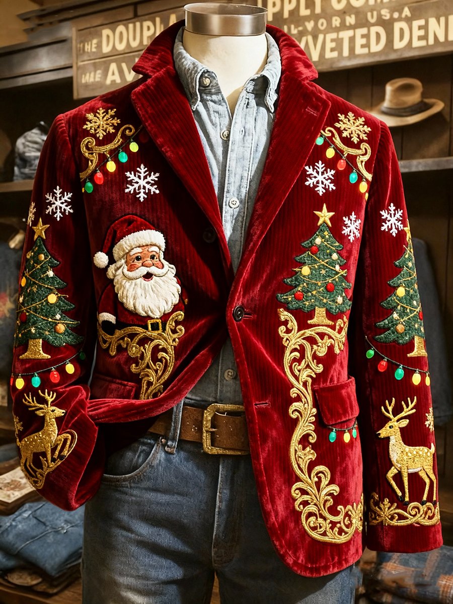 Men's Corduroy Santa Claus Lapel Suit Jacket