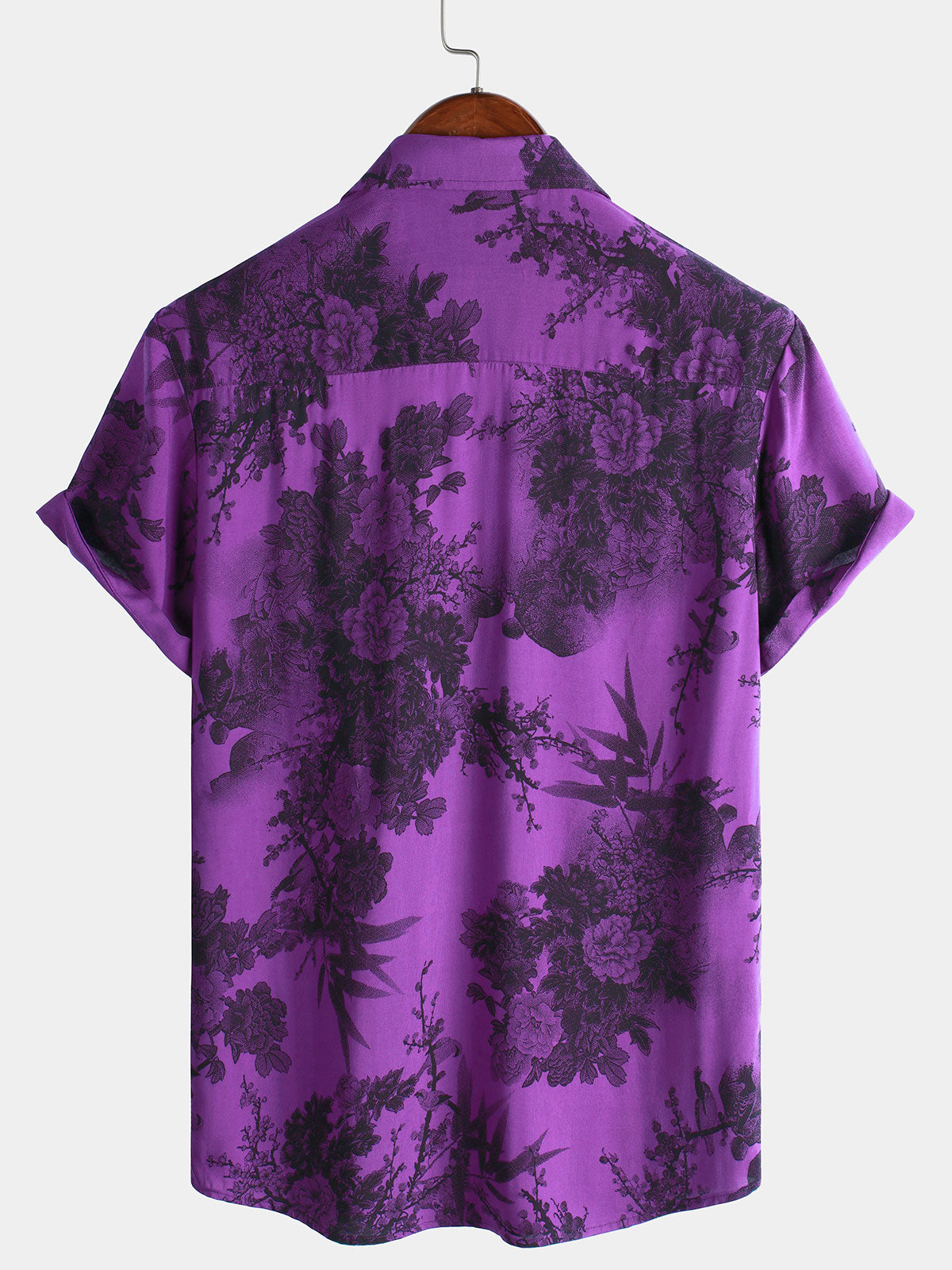 Men's Purple Retro Holiday Breathable Flower Hawaiian Short Sleeve Shirt