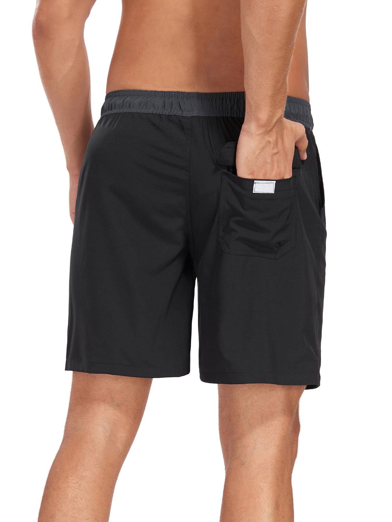 2 In 1 Solid Color Drawstring Swim Shorts With Pocket