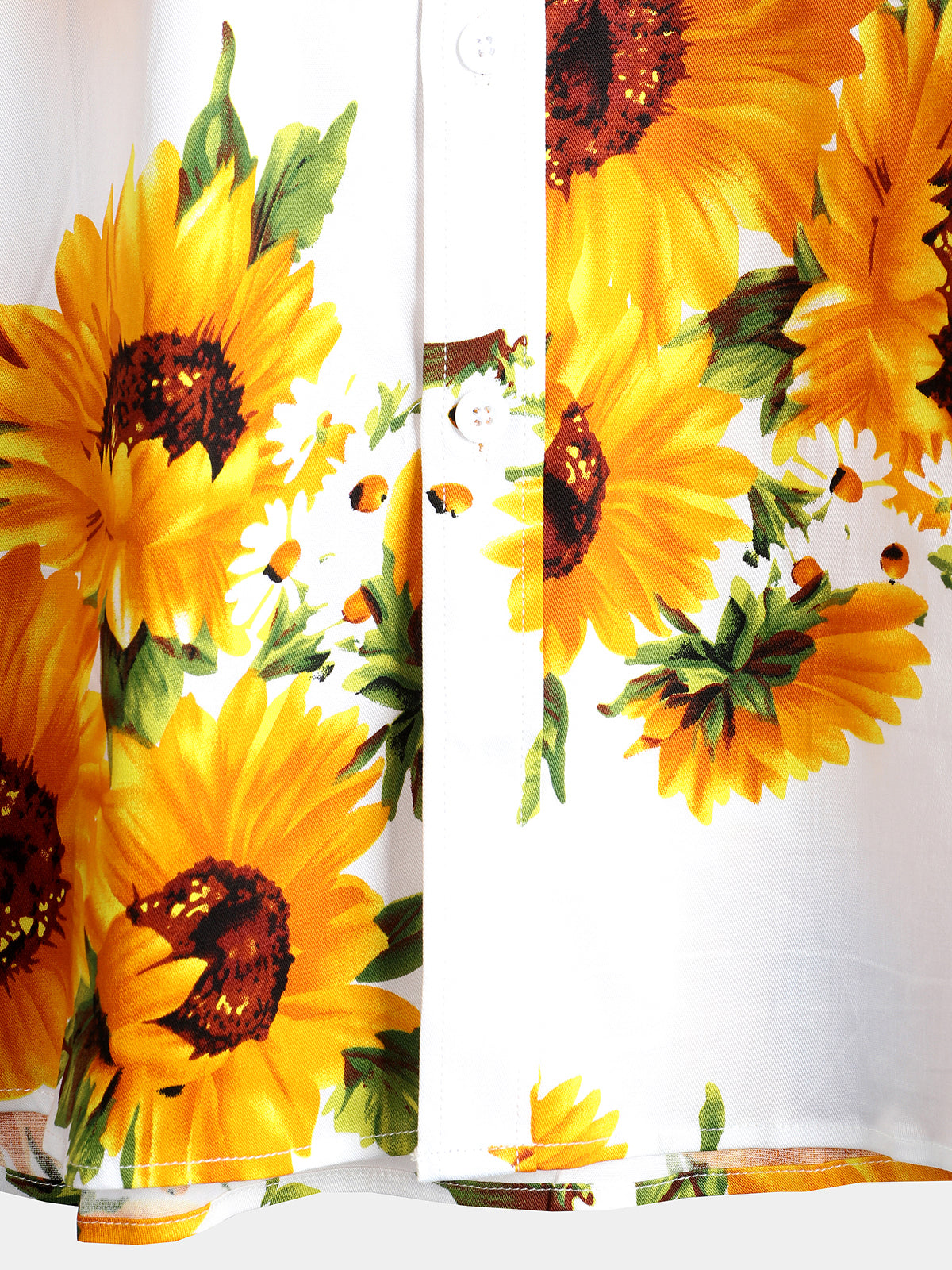 Men's Vintage Sunflower Cotton Floral Pocket Short Sleeve Button Up Shirt