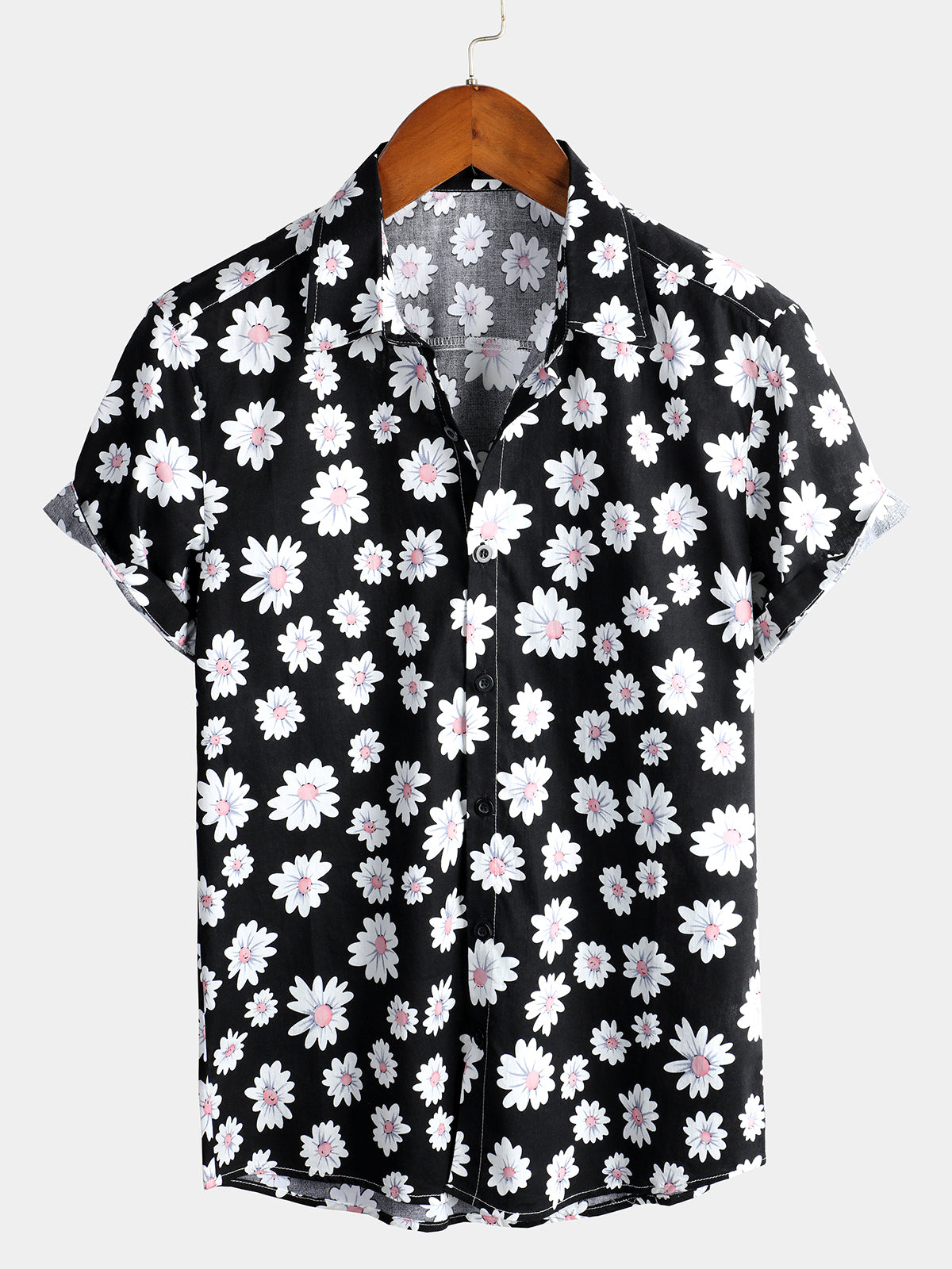 Men's Navy Blue Daisy Hawaiian Short Sleeve Shirt