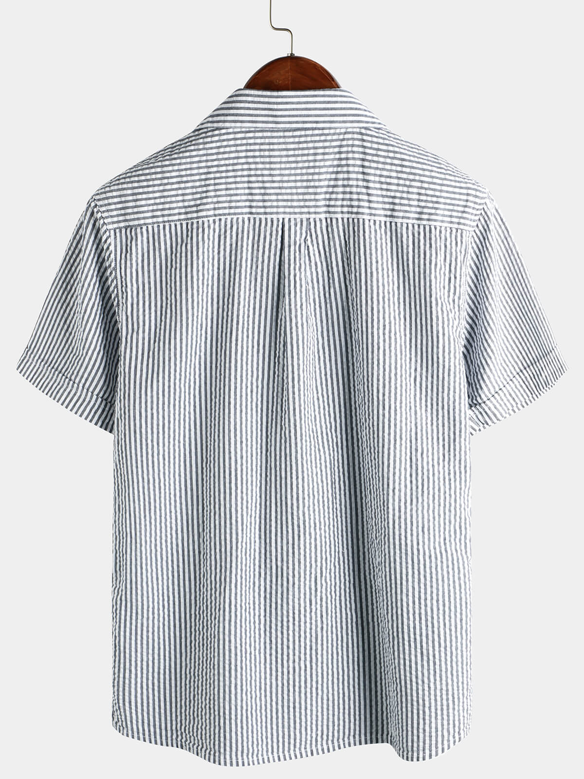Men's Breathable Striped Cotton Button Up Summer Cuban Collar Camp Short Sleeve Beach Shirt