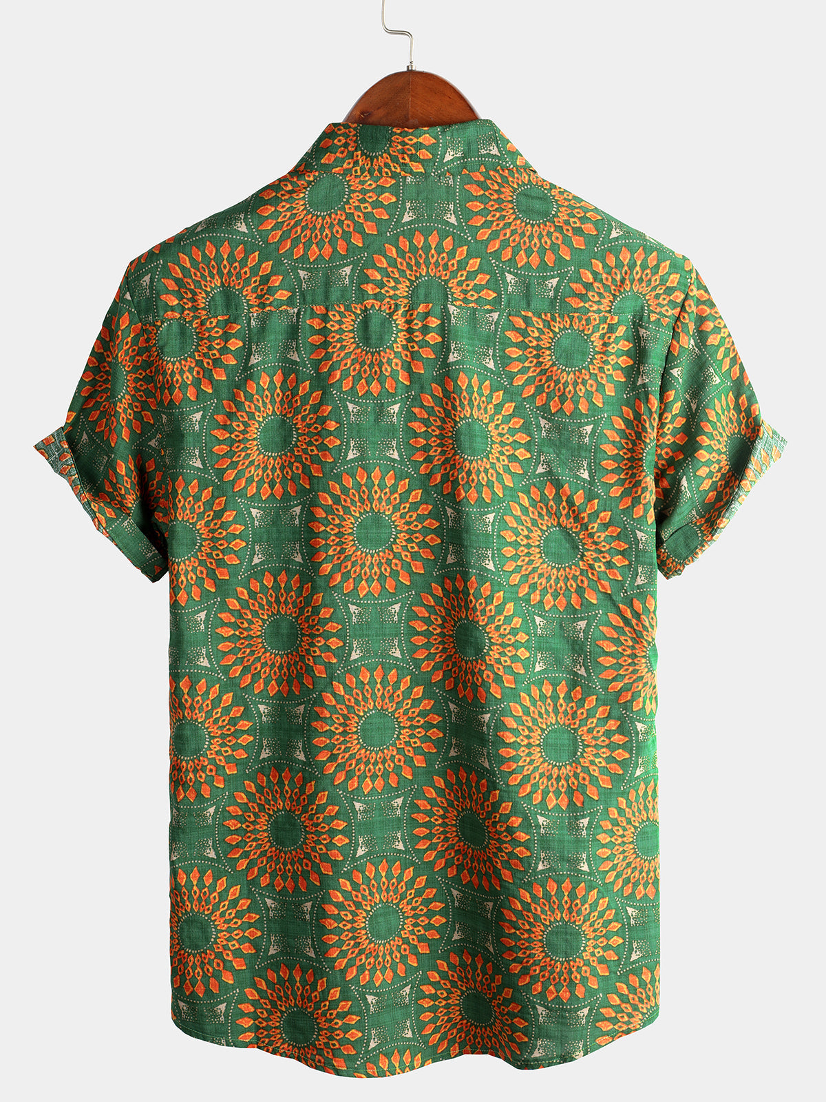 Men's Vintage Short Sleeve Cotton Boho 70s Leisure Button Up Hawaiian Shirt