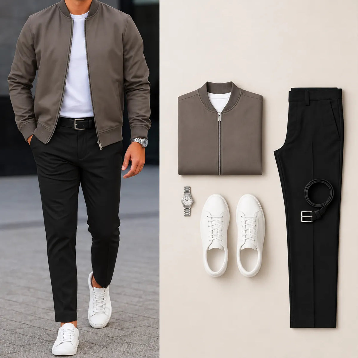Men’s Full-Zip Bomber Jacket & Straight-Leg Pants 2-Piece Casual Outfit